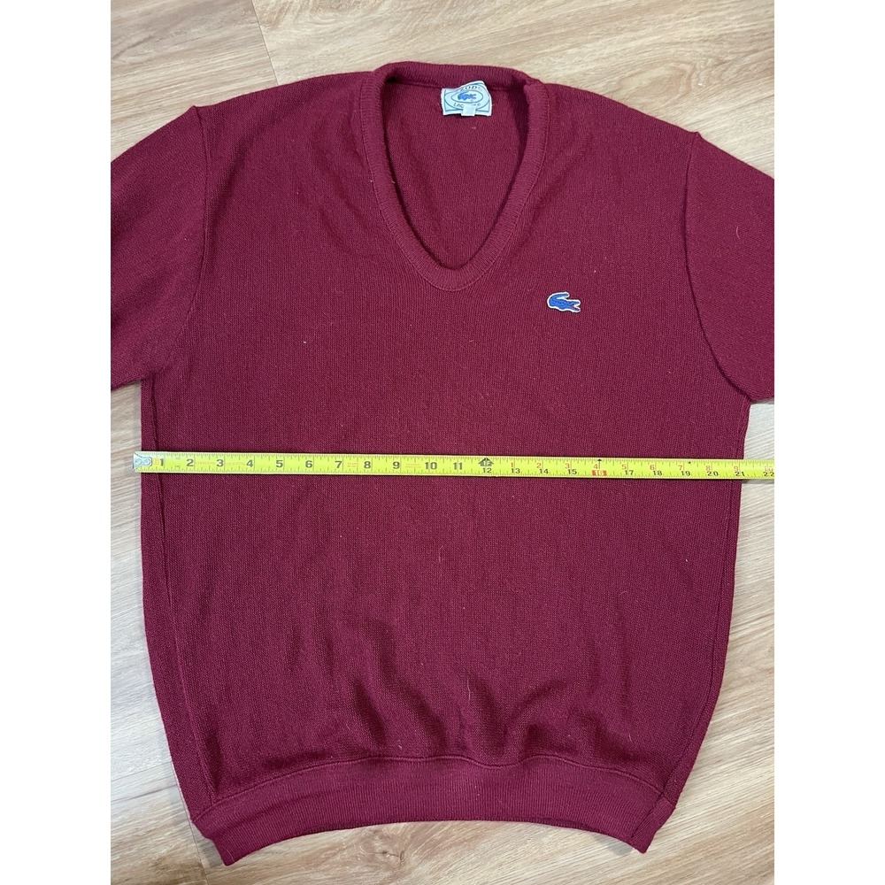 Izod Lacoste Sweater Red XL Pullover V Neck Blue Alligator Vintage USA ILGWU - Picture 6 of 7